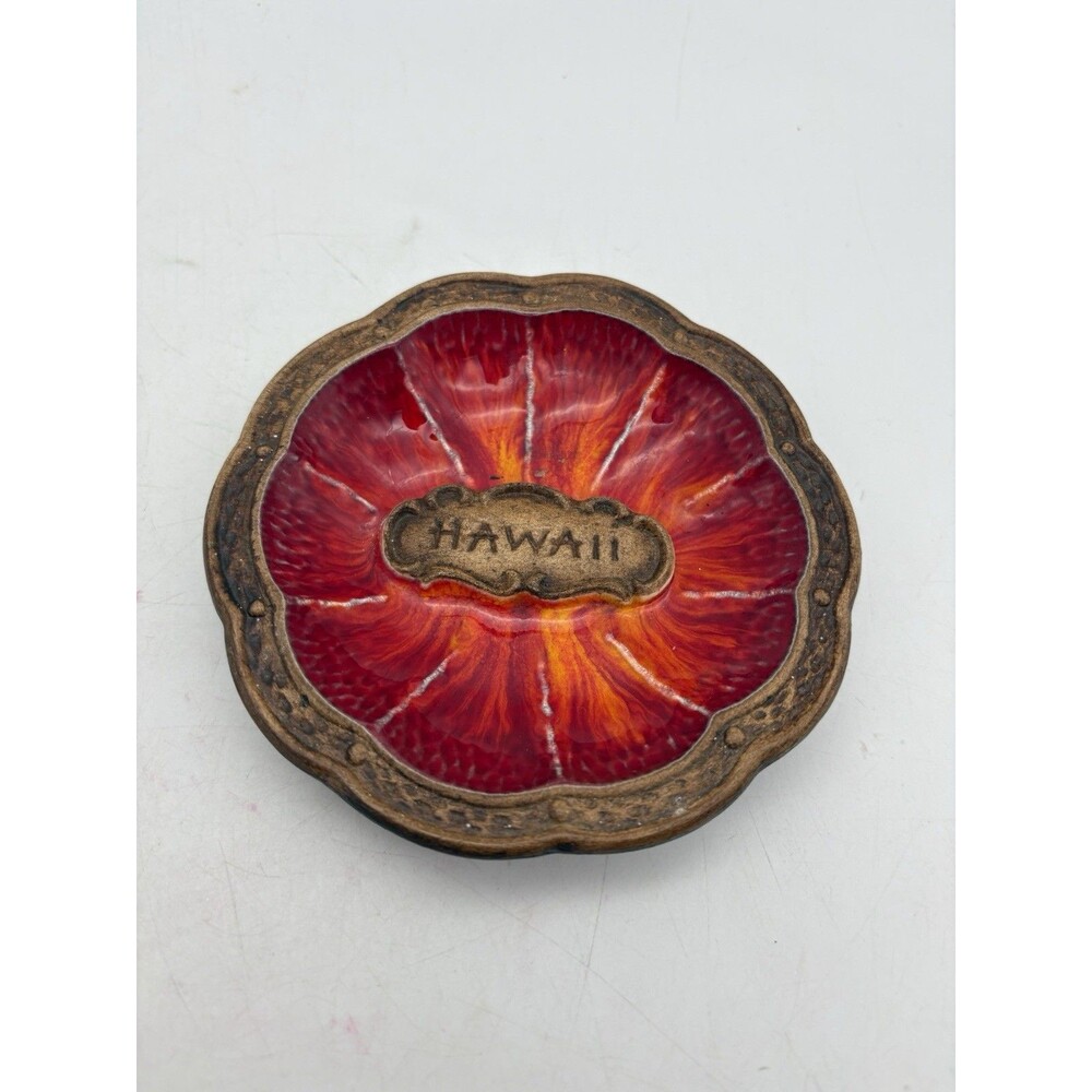 Vintage MCM Treasure Craft Hawaii Red Orange Trinket Dish Kahului Maui 5”
